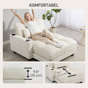 58" Indoor Chaise Lounge - Cream White Corduroy Sleeper-Sofas & Recliners-DECOROLALA