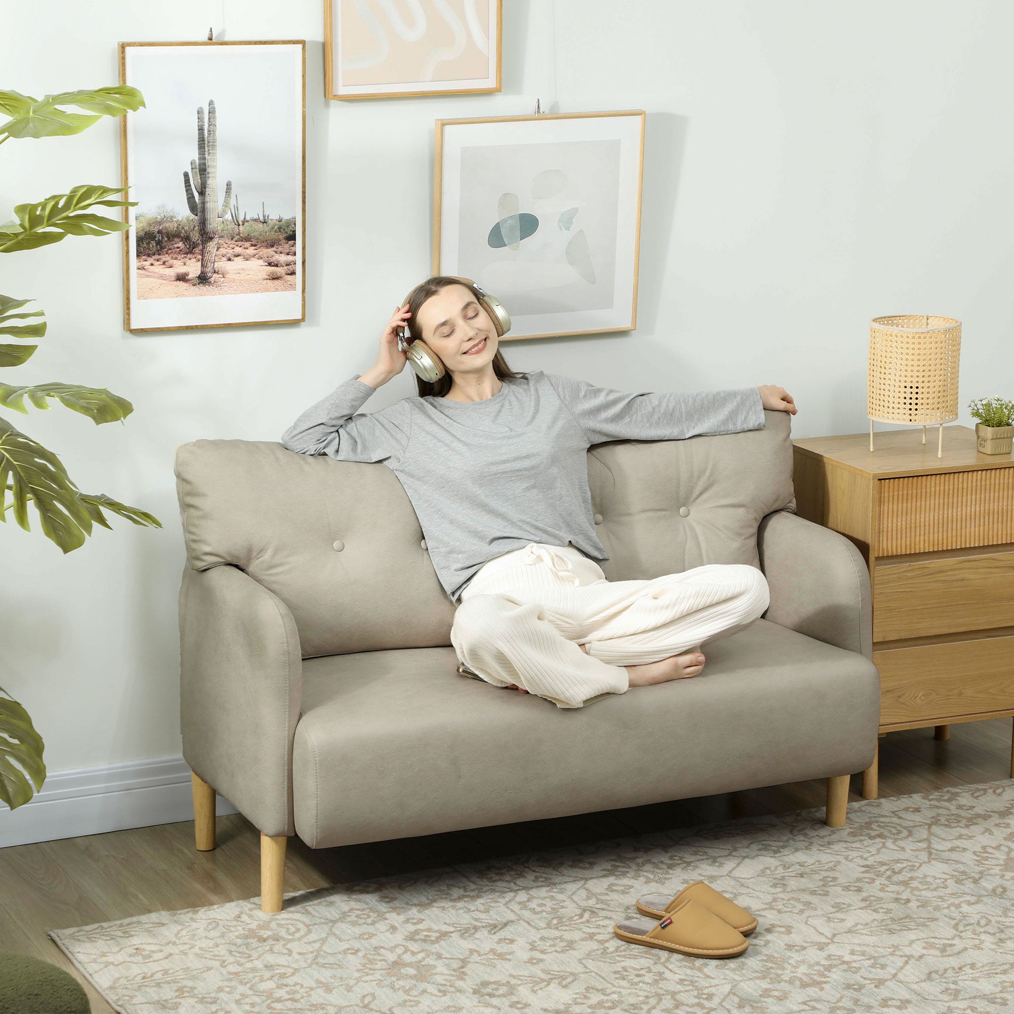 58" Modern 2 Seat Sofa - Grey Microfiber Upholstery Solid Wood Frame-DECOROLALA