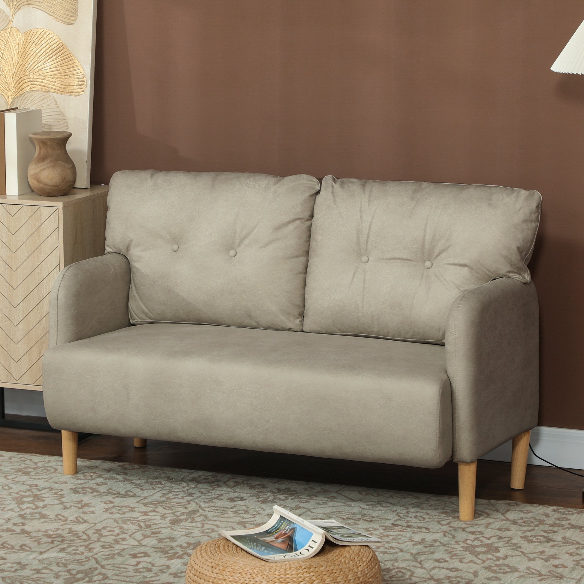 58" Modern 2 Seat Sofa - Grey Microfiber Upholstery Solid Wood Frame-DECOROLALA