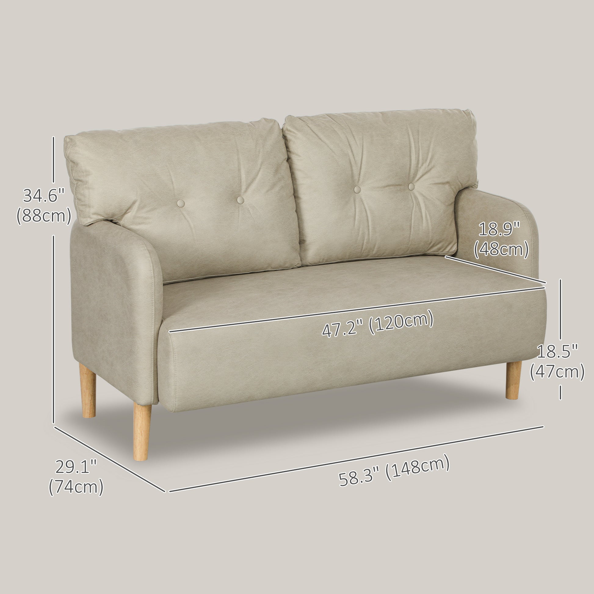 58" Modern 2 Seat Sofa - Grey Microfiber Upholstery Solid Wood Frame-DECOROLALA
