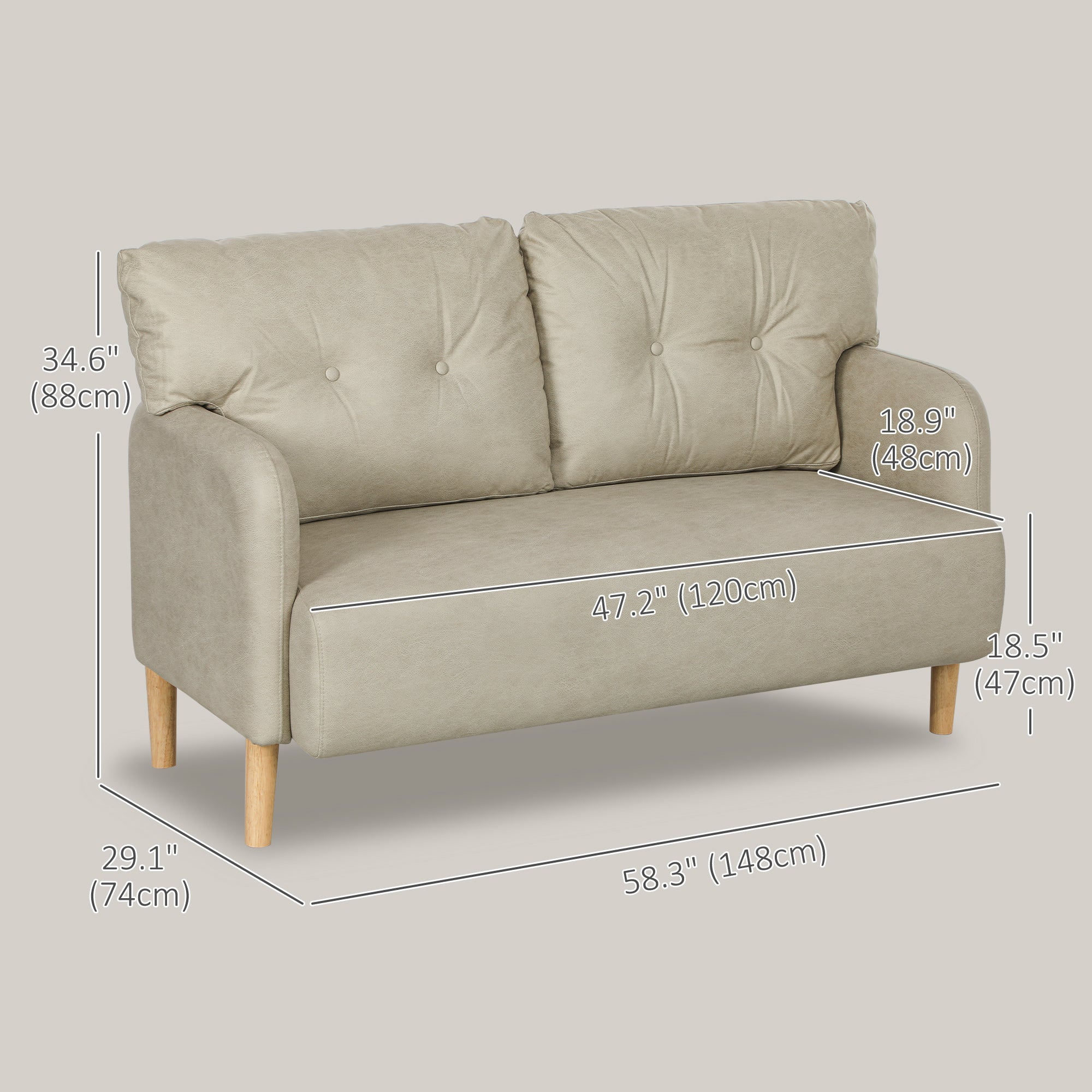 58" Modern 2 Seat Sofa - Grey Microfiber Upholstery Solid Wood Frame-DECOROLALA