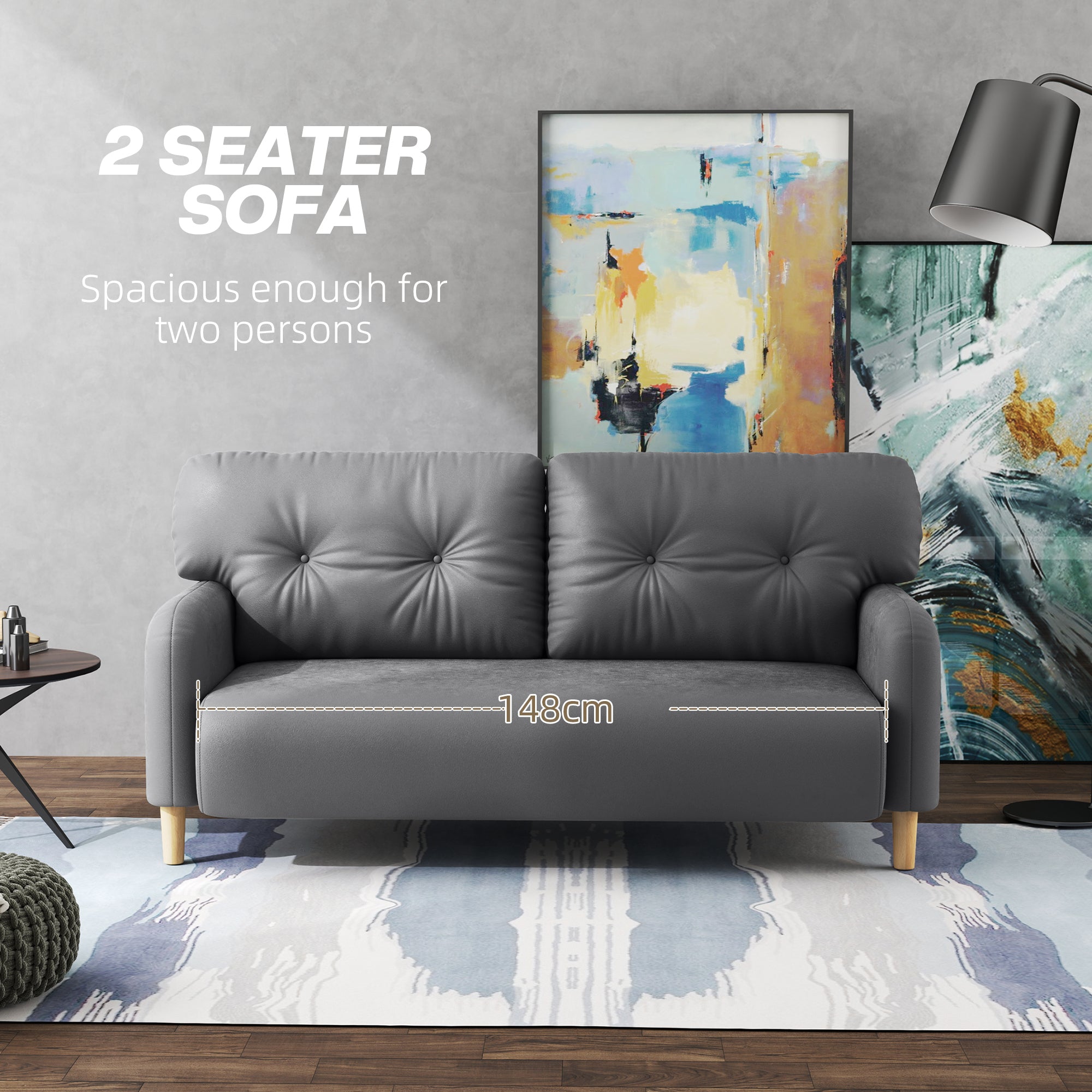 58" Modern 2 Seat Sofa - Grey Microfiber Upholstery Solid Wood Frame-DECOROLALA