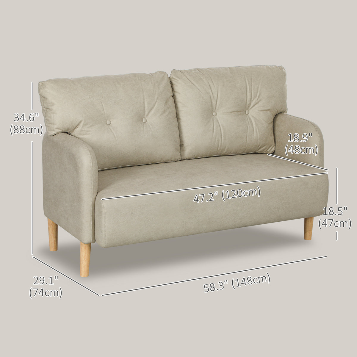 58" Modern 2 Seat Sofa - Grey Microfiber Upholstery Solid Wood Frame-DECOROLALA