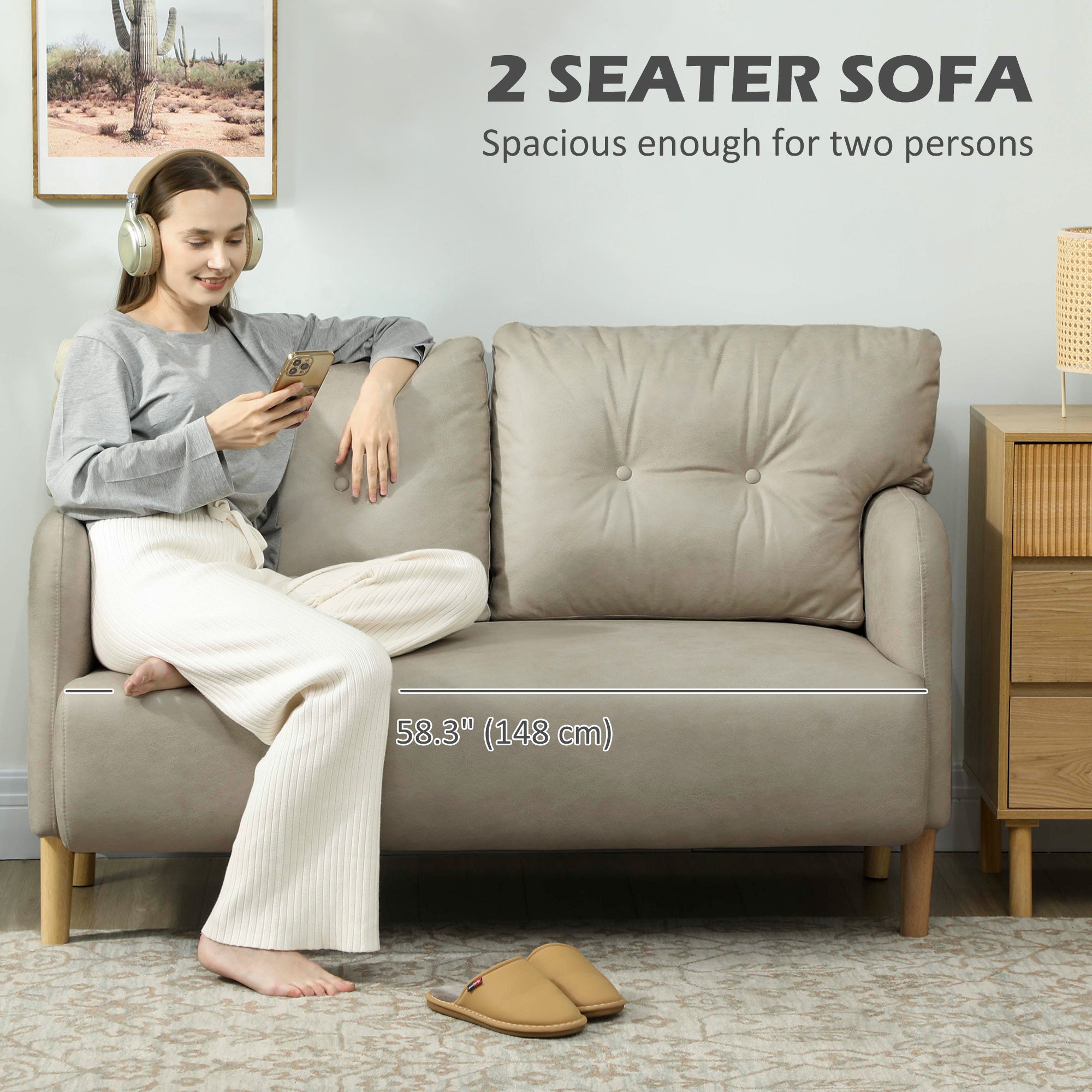 58" Modern 2 Seat Sofa - Grey Microfiber Upholstery Solid Wood Frame-DECOROLALA