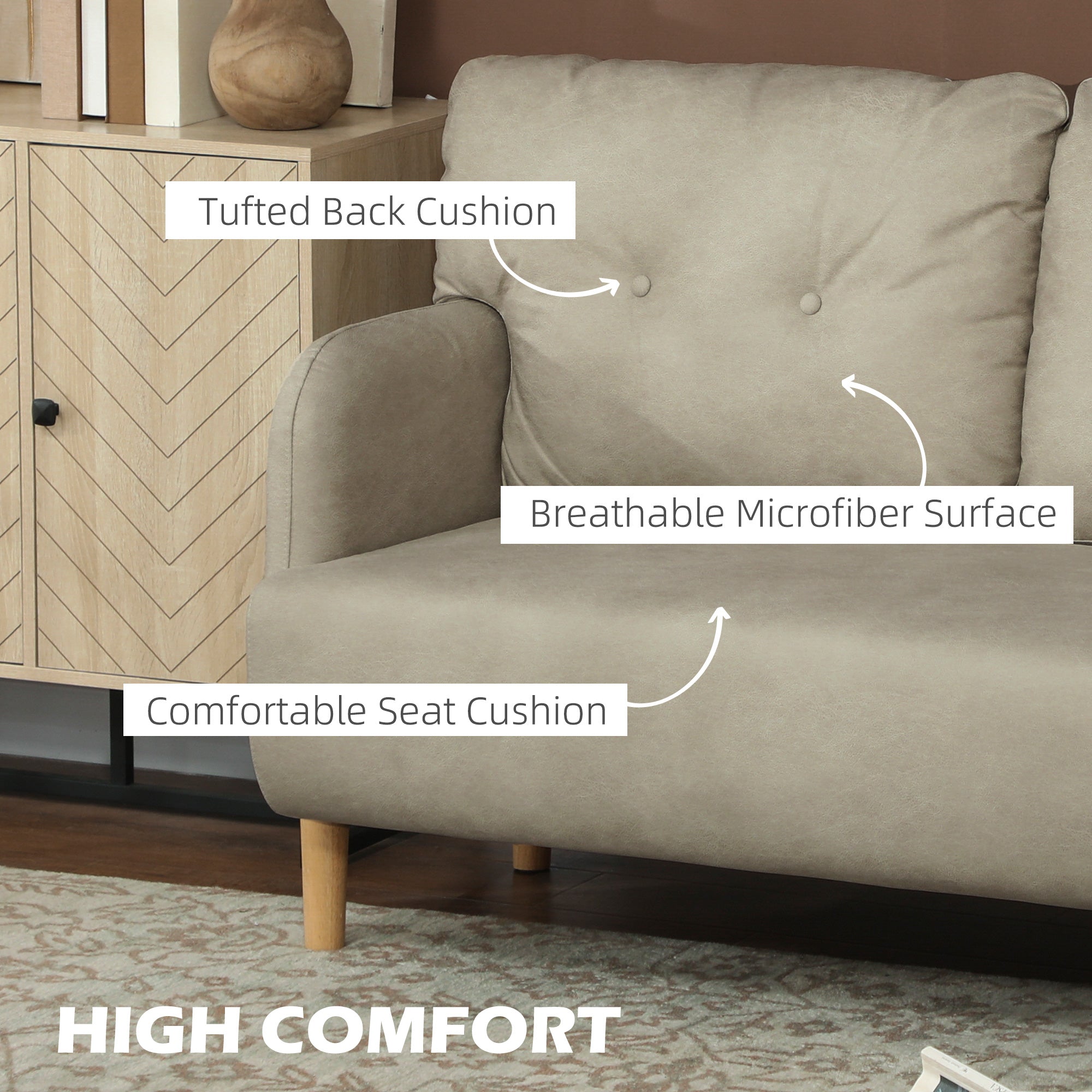 58" Modern 2 Seat Sofa - Grey Microfiber Upholstery Solid Wood Frame-DECOROLALA