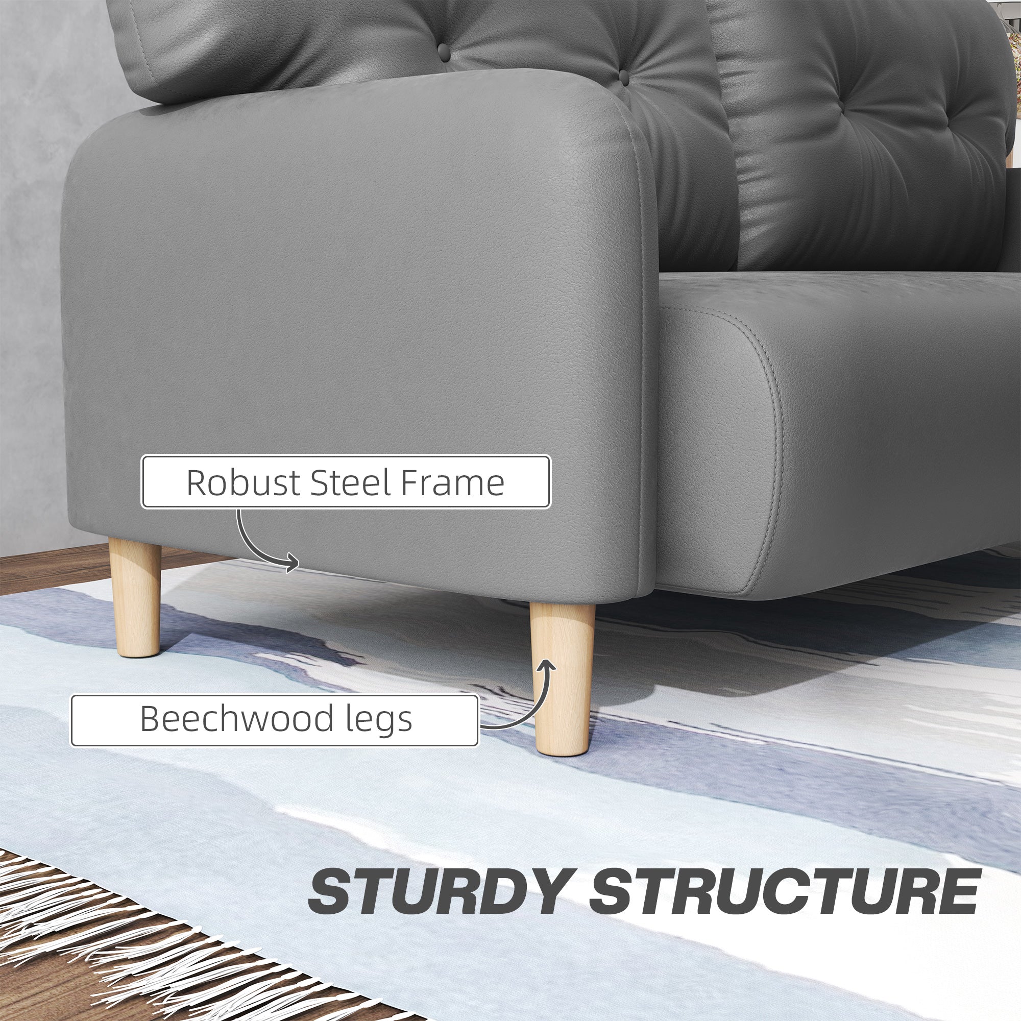 58" Modern 2 Seat Sofa - Grey Microfiber Upholstery Solid Wood Frame-DECOROLALA