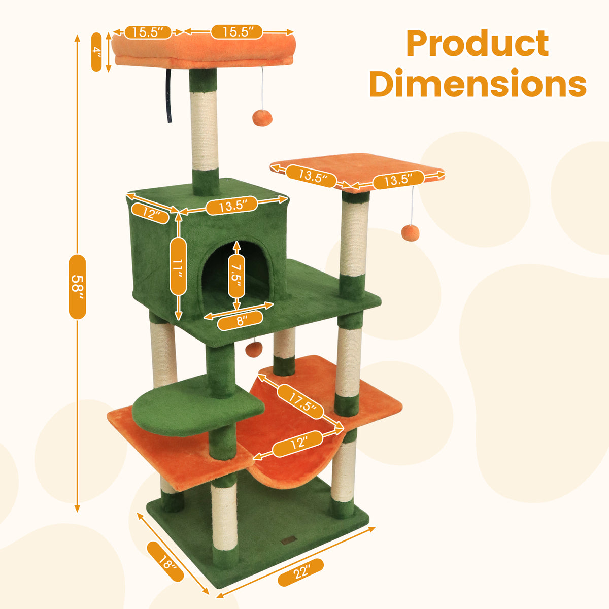 58" Multi-Level Cat Tree Soft Plush Cat Tower with Padded Top Perch-Green-Cat Trees & Scratchers-DECOROLALA