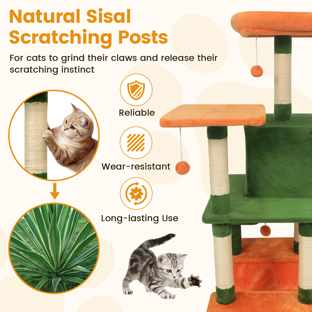 58" Multi-Level Cat Tree Soft Plush Cat Tower with Padded Top Perch-Green-Cat Trees & Scratchers-DECOROLALA