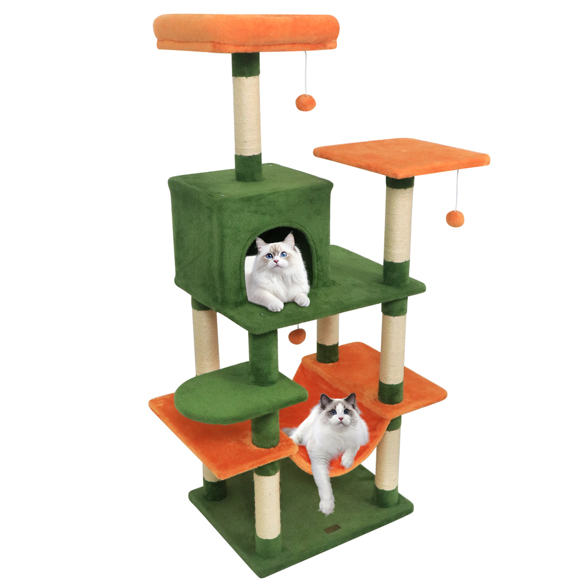 58" Multi-Level Cat Tree Soft Plush Cat Tower with Padded Top Perch-Green-Cat Trees & Scratchers-DECOROLALA