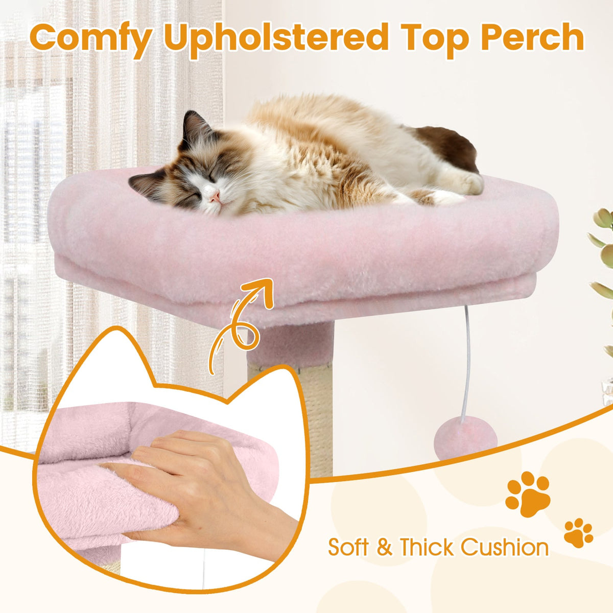 58" Multi-Level Cat Tree Soft Plush Cat Tower with Padded Top Perch-Pink-Cat Trees & Scratchers-DECOROLALA
