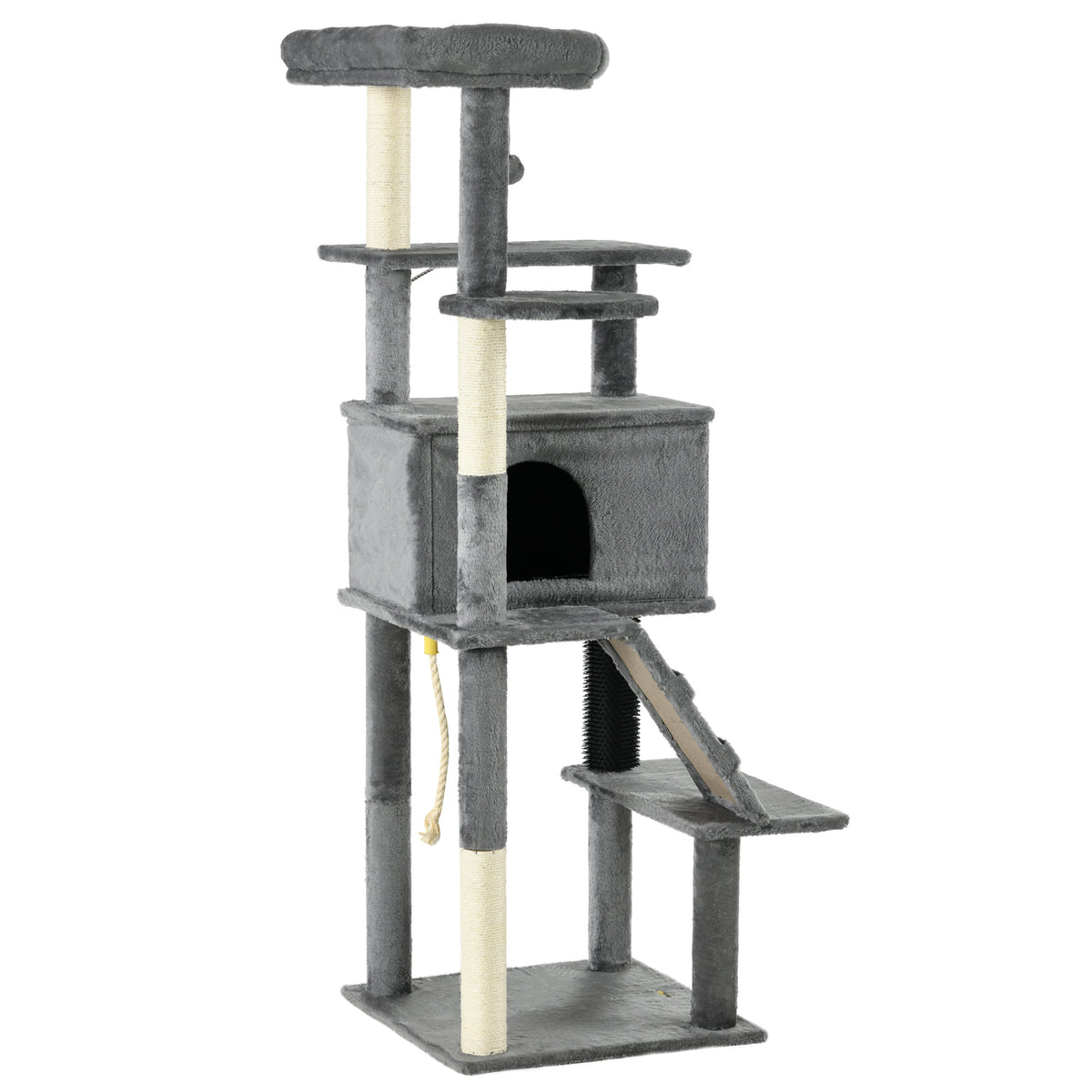 58" Multi-Level Cat Tree with Scratching Posts & Bed - Grey-Cats-DECOROLALA