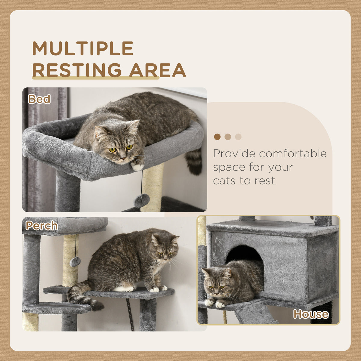 58" Multi-Level Cat Tree with Scratching Posts & Bed - Grey-Cats-DECOROLALA