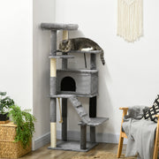 58" Multi-Level Cat Tree with Scratching Posts & Bed - Grey-Cats-DECOROLALA