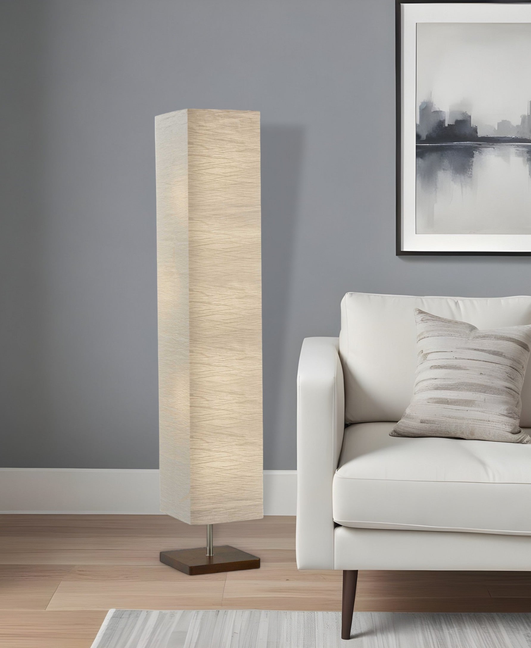 58" Natural Column Floor Lamp With Natural Paper Shade-Floor Lamps-DECOROLALA
