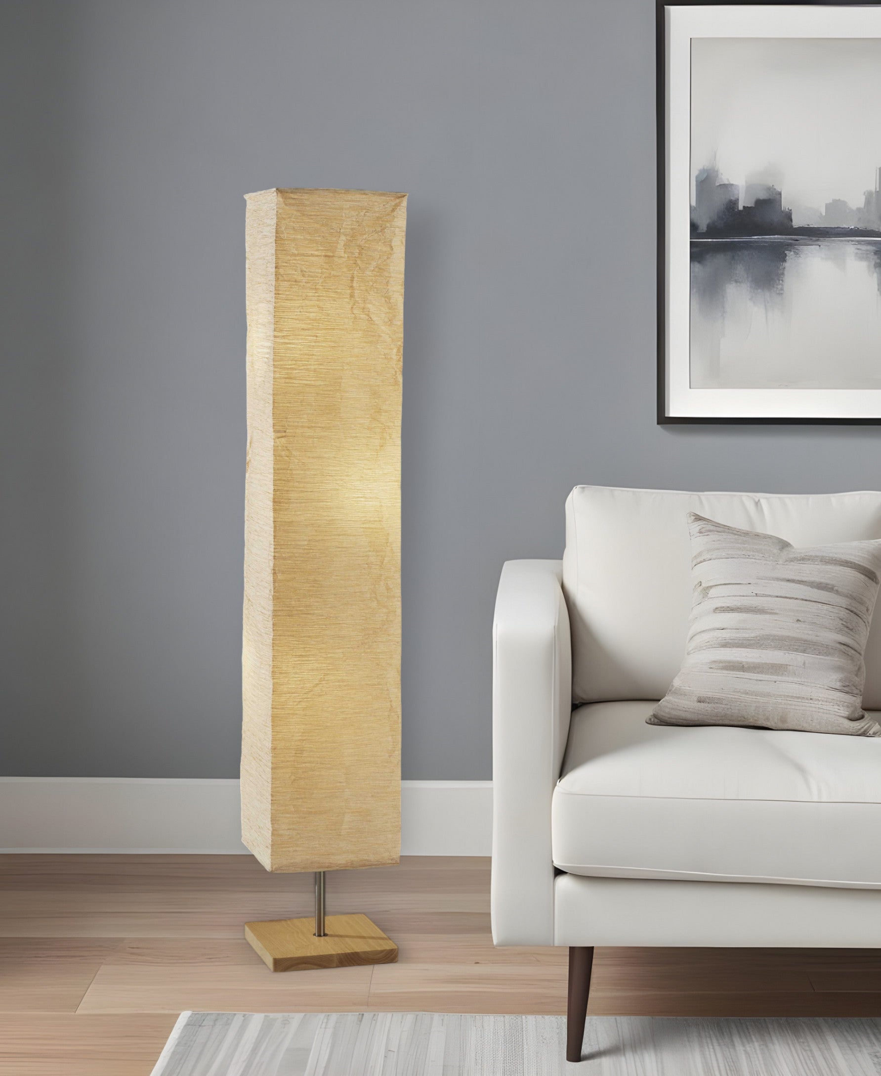 58" Natural Column Floor Lamp With Natural Paper Shade-Floor Lamps-DECOROLALA