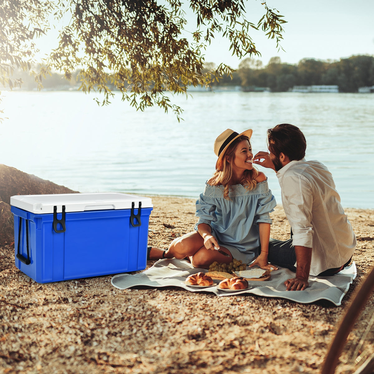 58 Quart Leak-Proof Portable Cooler Ice Box for Camping-Blue-Coolers-DECOROLALA