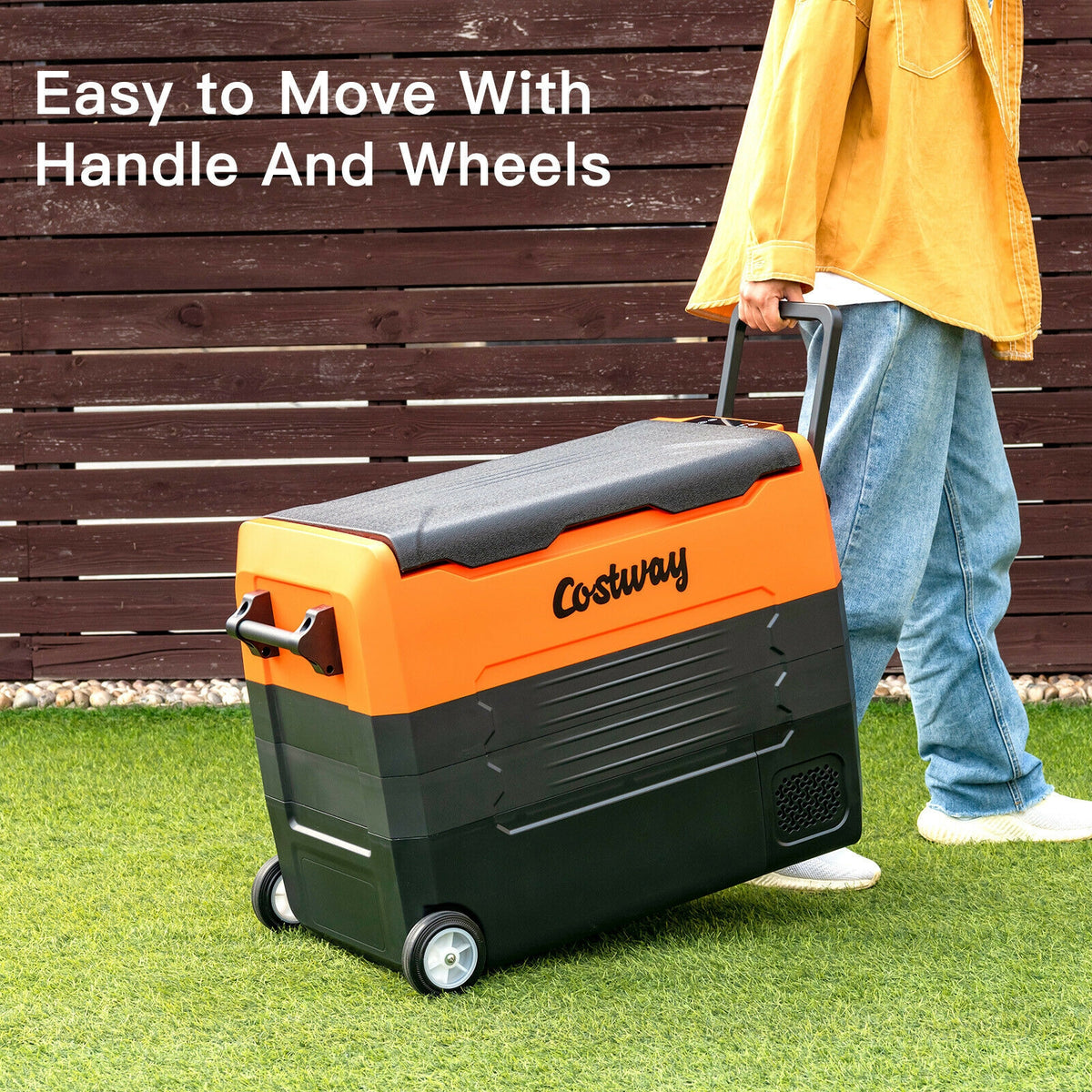 58 Quarts Car Refrigerator Portable RV Freezer Dual Zone with Wheel-Orange-Coolers-DECOROLALA