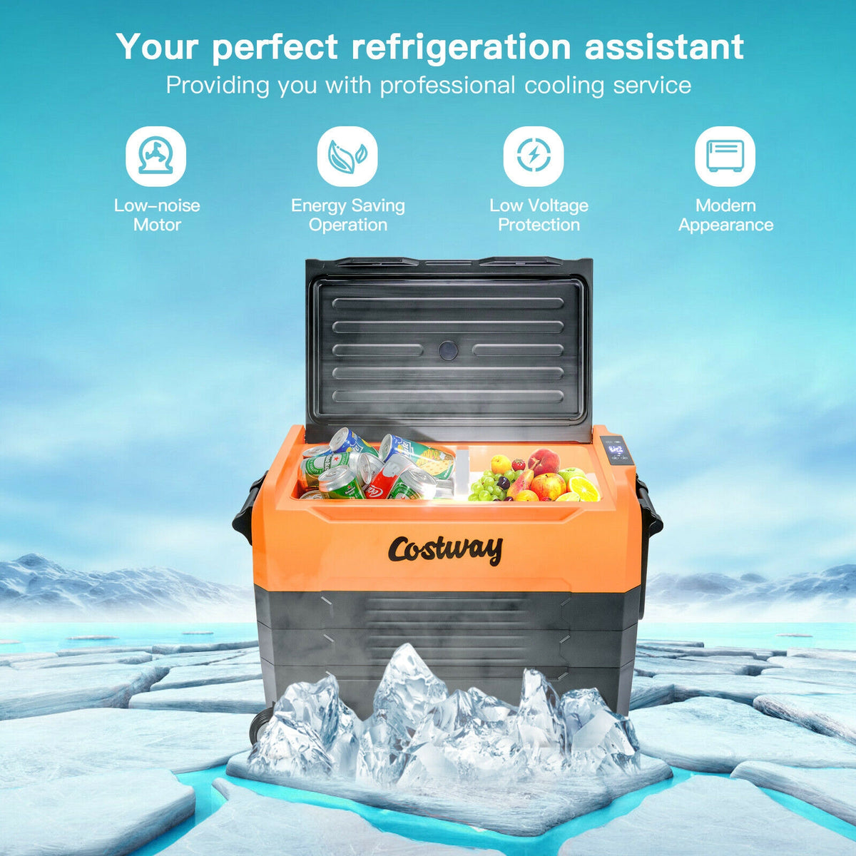 58 Quarts Car Refrigerator Portable RV Freezer Dual Zone with Wheel-Orange-Coolers-DECOROLALA