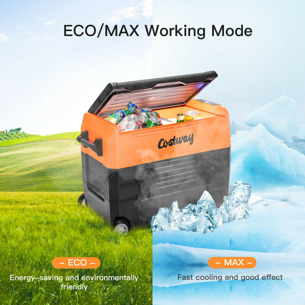 58 Quarts Car Refrigerator Portable RV Freezer Dual Zone with Wheel-Orange-Coolers-DECOROLALA