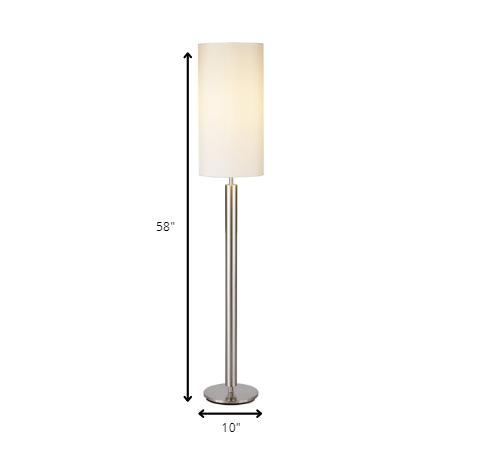 58" Silver Floor Lamp With White Fabric Drum Shade-Floor Lamps-DECOROLALA