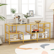 58" TV Console Table with Tempered Glass Shelves - Gold-Entertainment Centers & TV Stands-DECOROLALA
