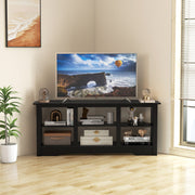 58" TV Stand with 6 Shelves for TVs up to 65" - Black Engineered Wood-Entertainment Centers & TV Stands-DECOROLALA
