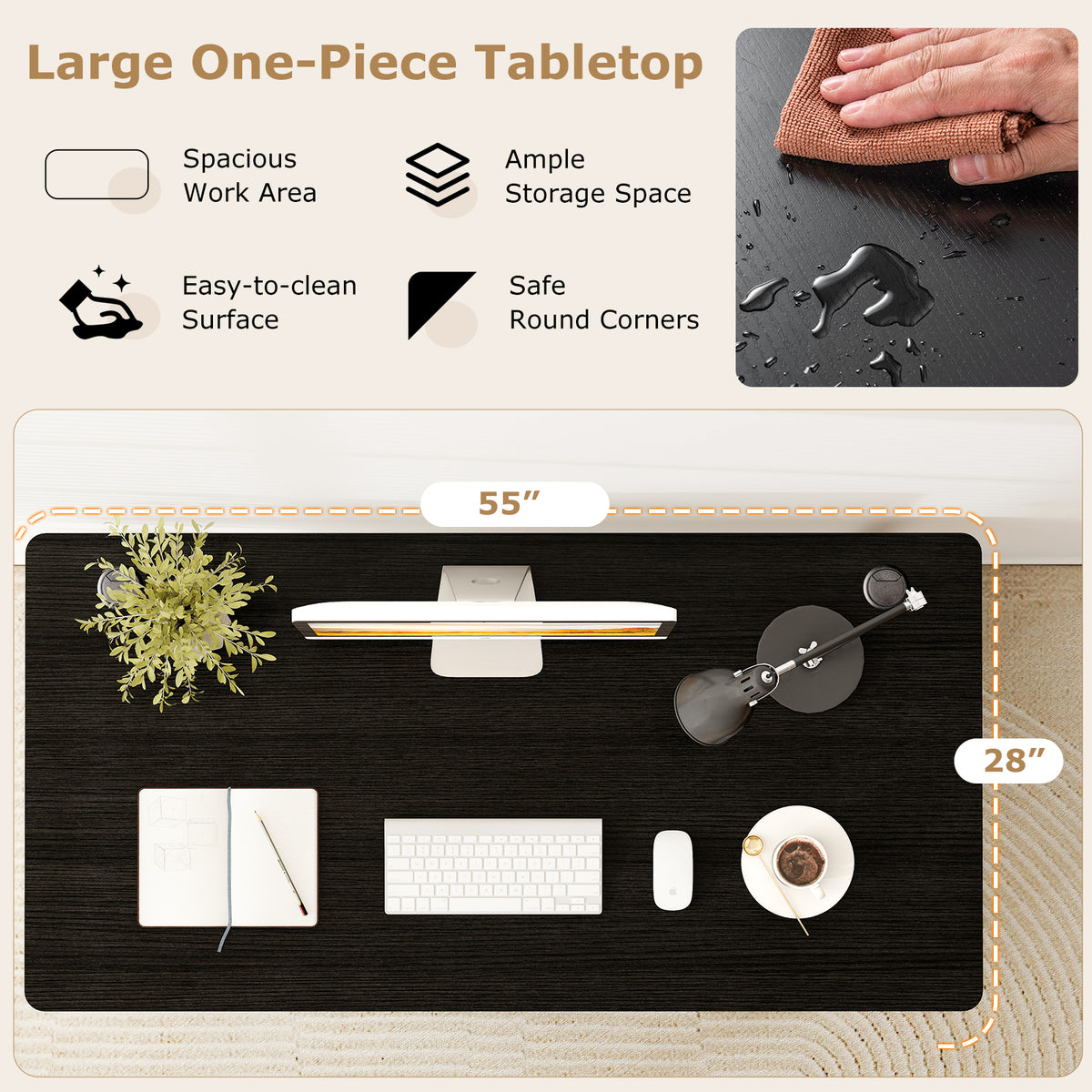 58" x 28" Universal Tabletop for Standard and Standing Desk Frame-Black-Standing Desks-DECOROLALA