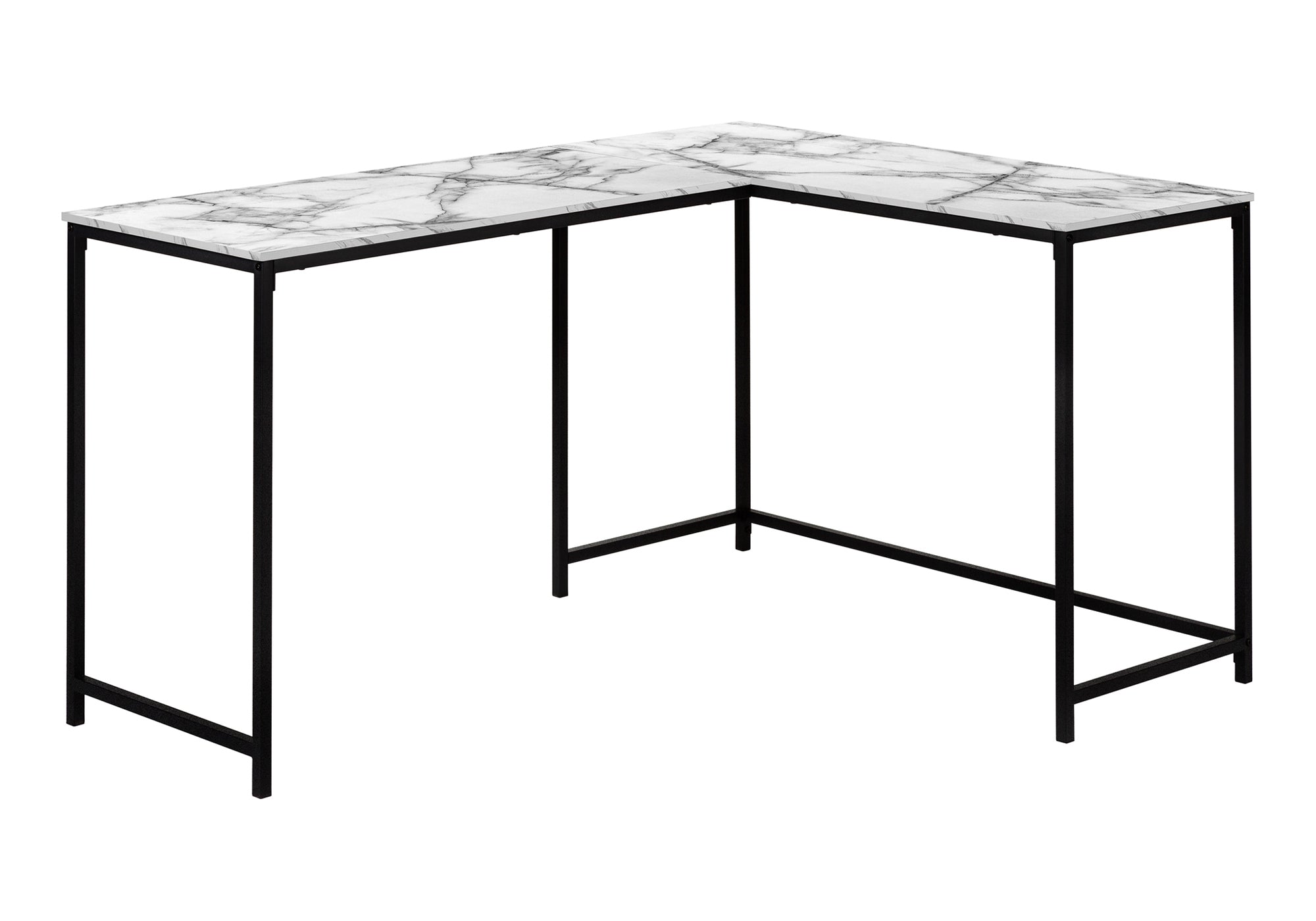 58"L Corner Computer Desk, Espresso Top, Black Metal Base-Computer Desk-DECOROLALA