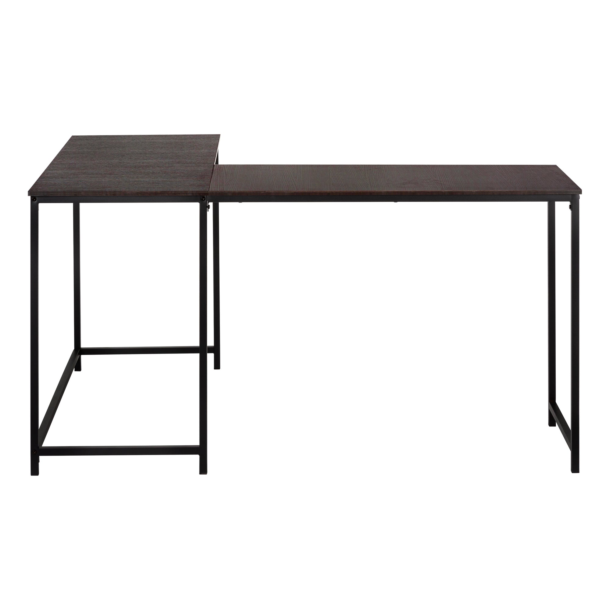 58"L Corner Computer Desk, Espresso Top, Black Metal Base-Computer Desk-DECOROLALA