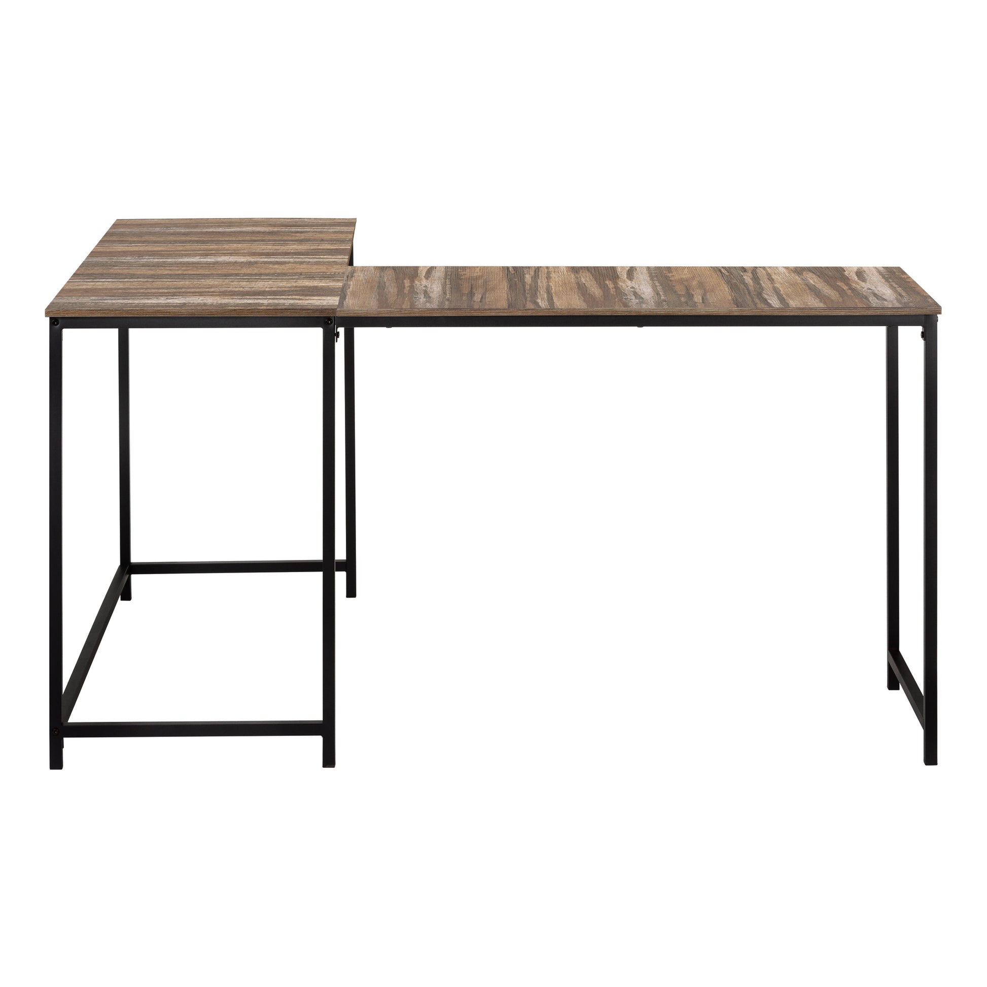 58"L Corner Computer Desk, Espresso Top, Black Metal Base-Computer Desk-DECOROLALA