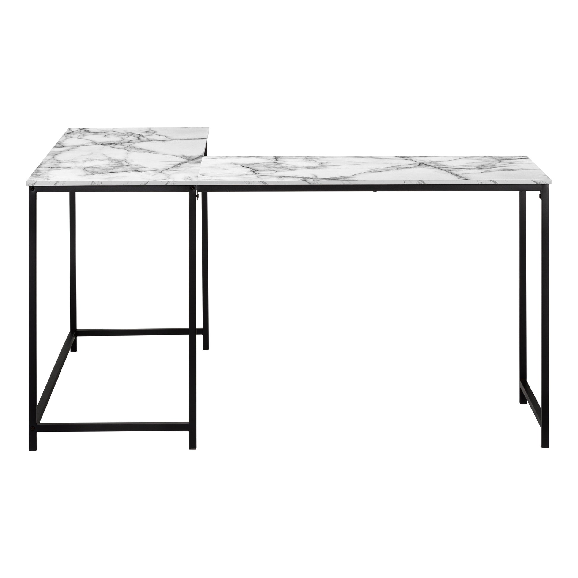 58"L Corner Computer Desk, Espresso Top, Black Metal Base-Computer Desk-DECOROLALA