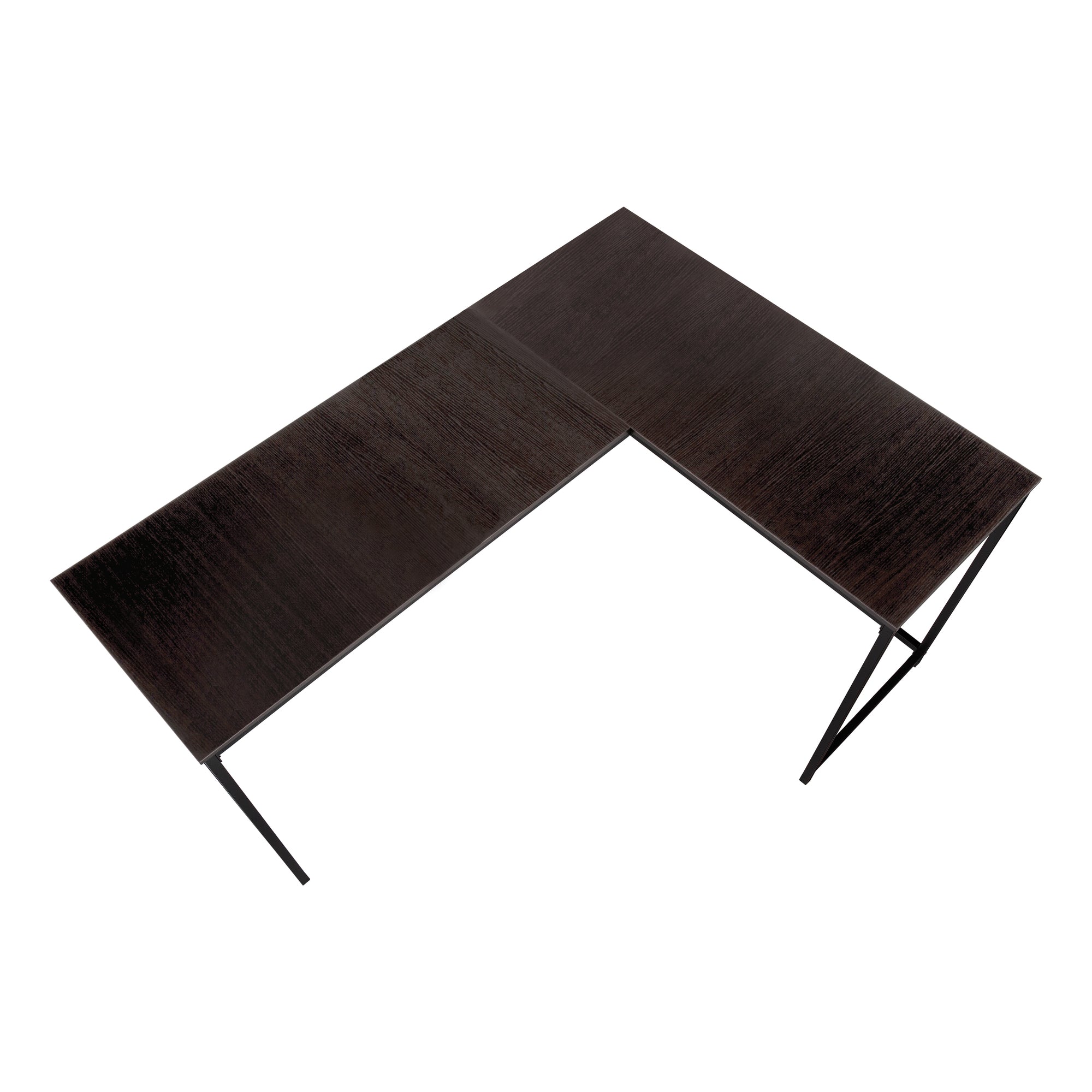 58"L Corner Computer Desk, Espresso Top, Black Metal Base-Computer Desk-DECOROLALA