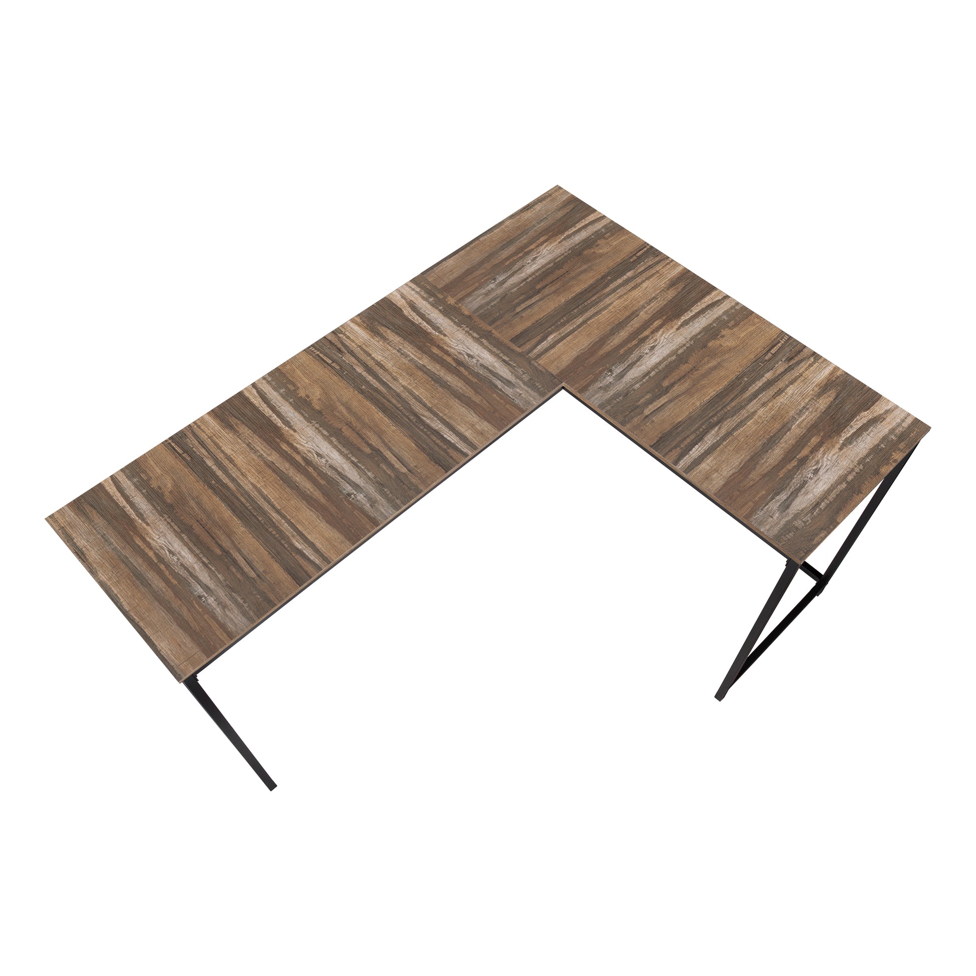 58"L Corner Computer Desk, Espresso Top, Black Metal Base-Computer Desk-DECOROLALA