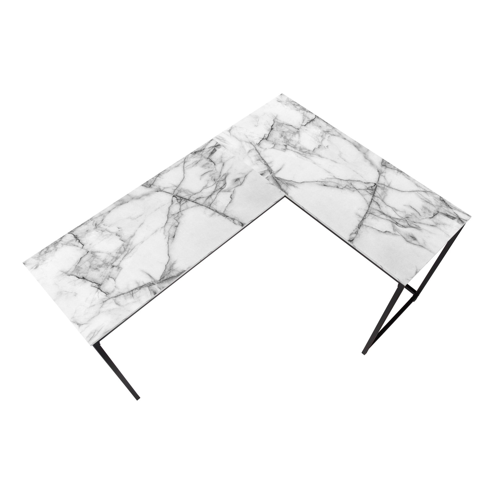 58"L Corner Computer Desk, Espresso Top, Black Metal Base-Computer Desk-DECOROLALA