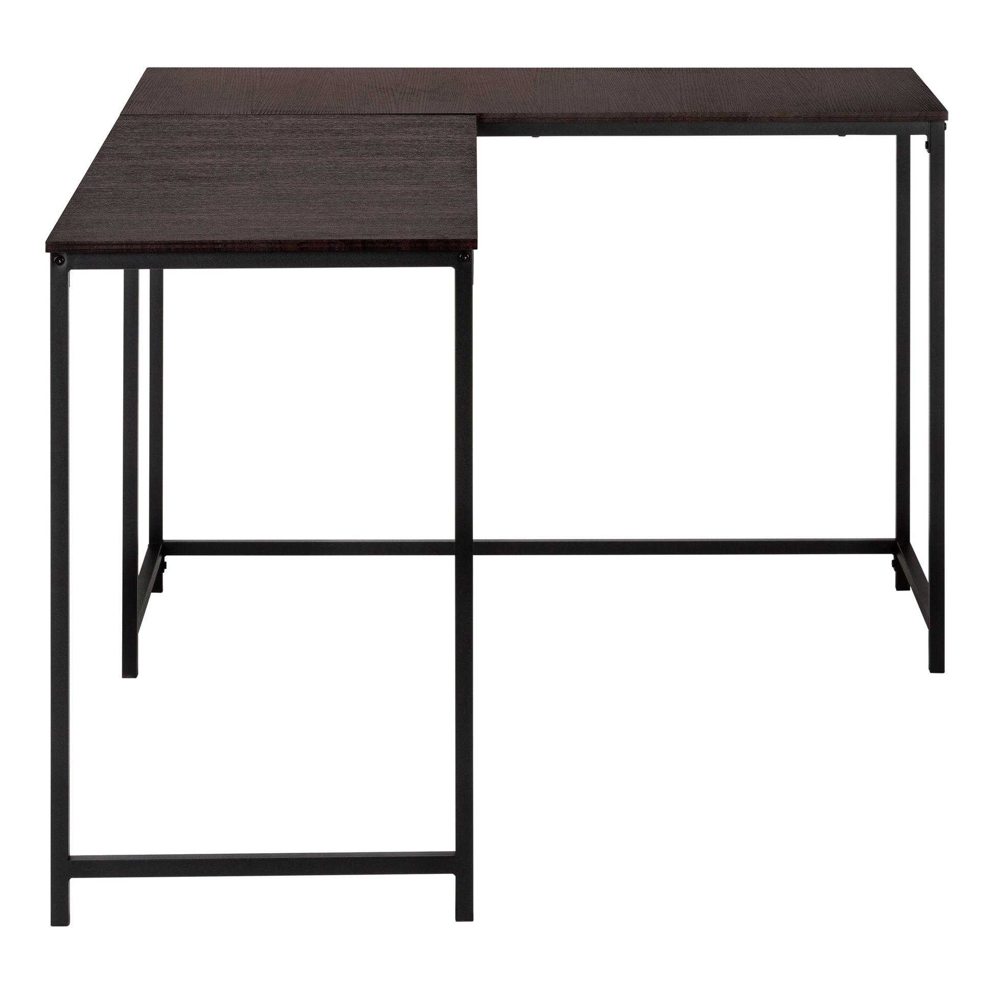 58"L Corner Computer Desk, Espresso Top, Black Metal Base-Computer Desk-DECOROLALA
