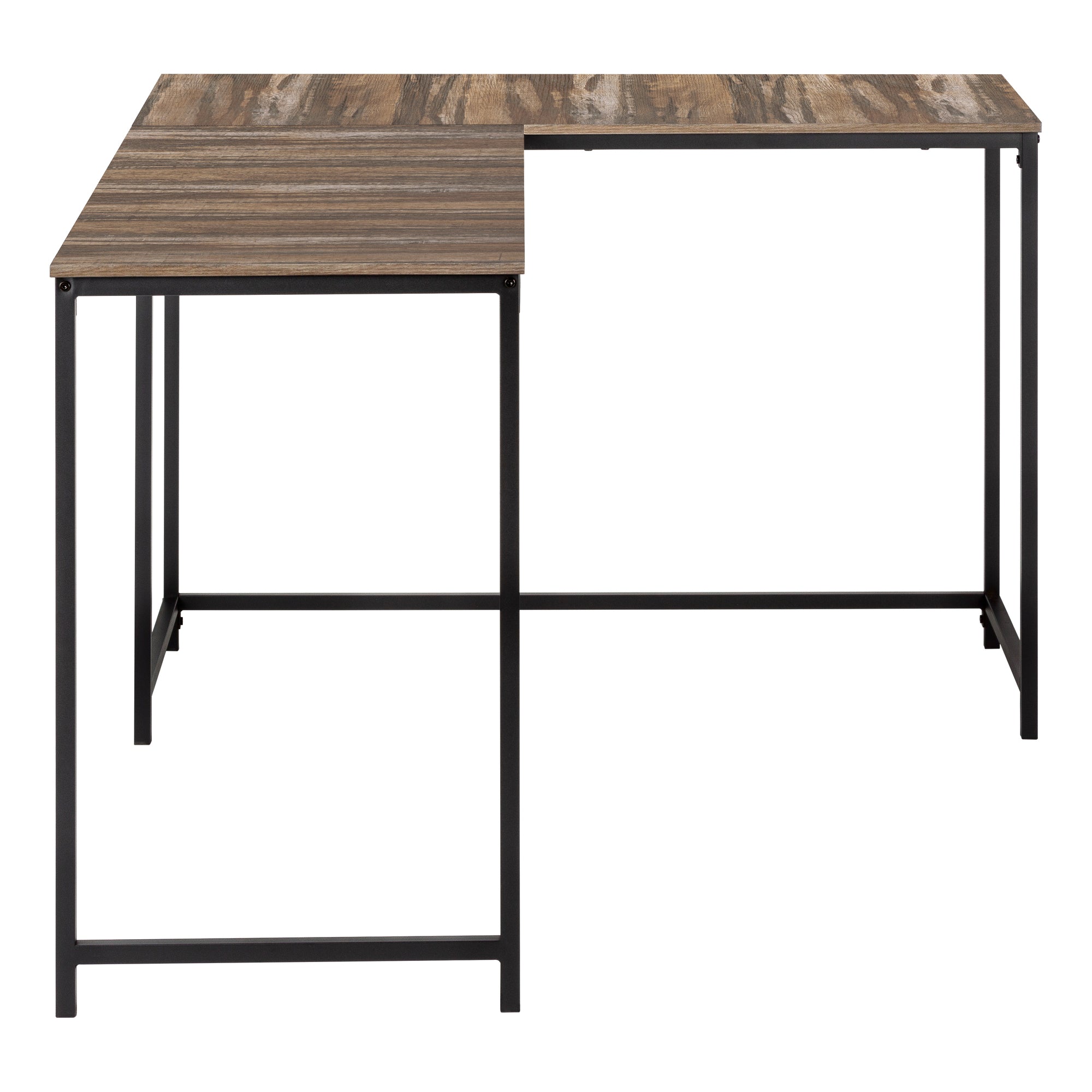 58"L Corner Computer Desk, Espresso Top, Black Metal Base-Computer Desk-DECOROLALA