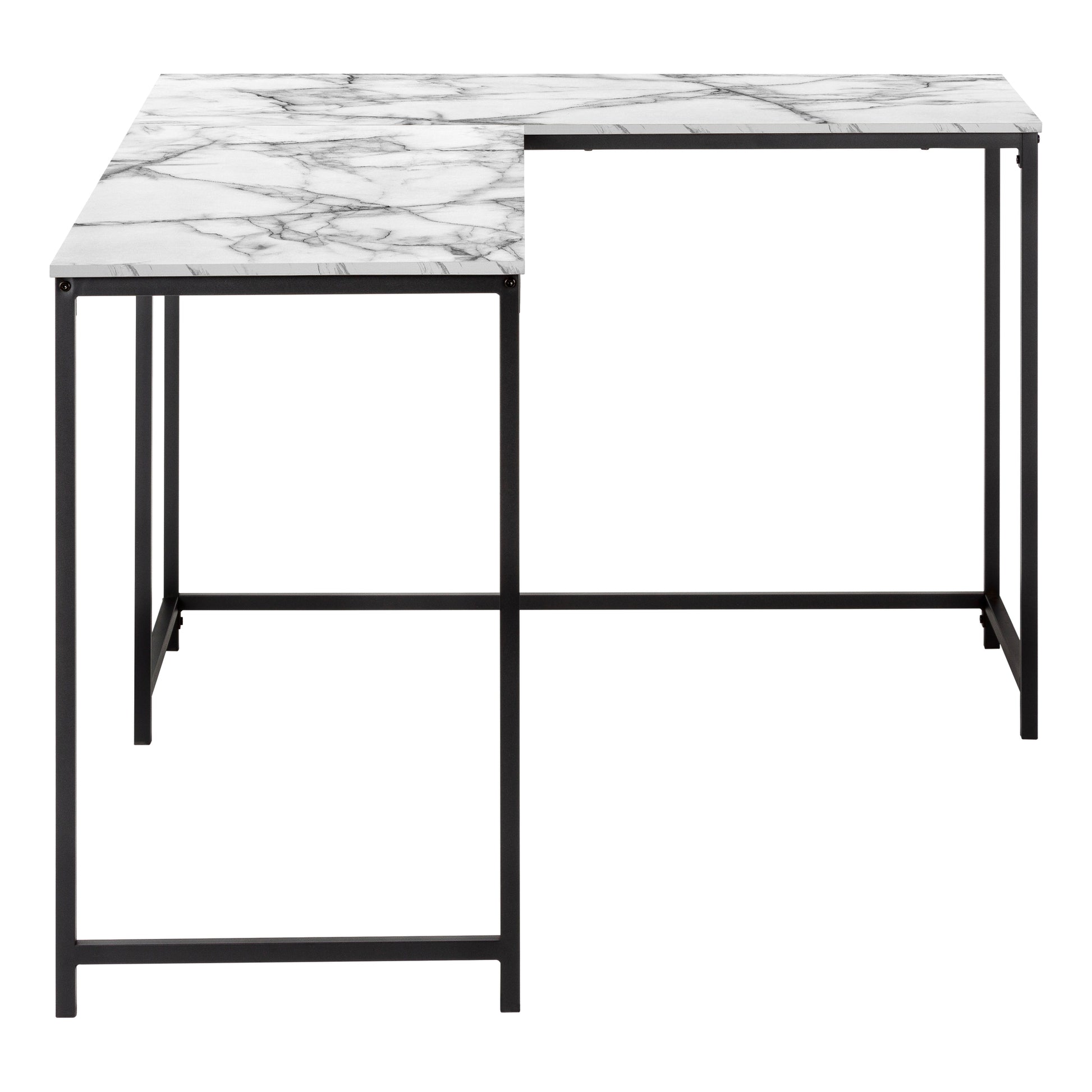 58"L Corner Computer Desk, Espresso Top, Black Metal Base-Computer Desk-DECOROLALA