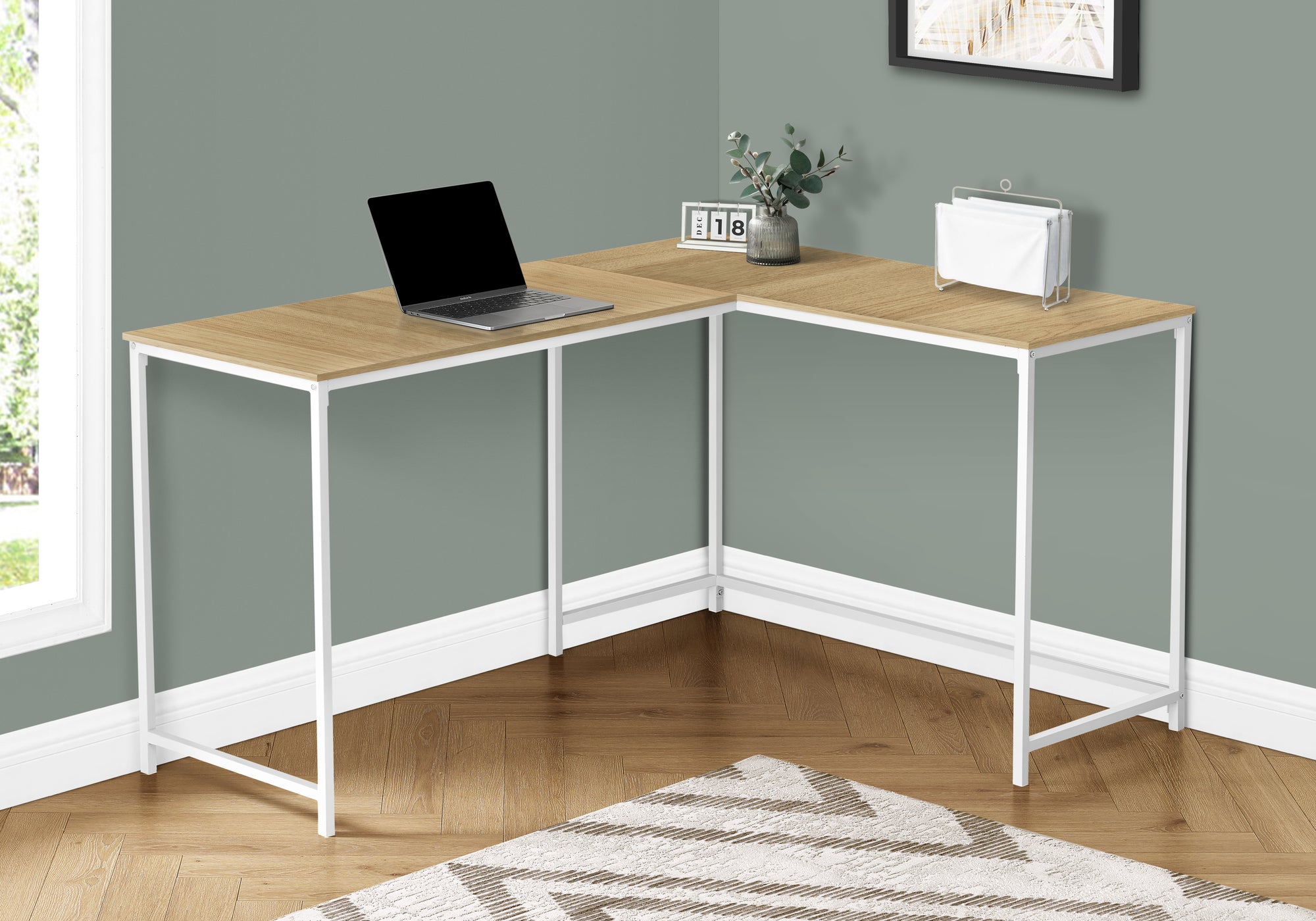 58"L Corner Computer Desk, Espresso Top, Black Metal Base-Computer Desk-DECOROLALA