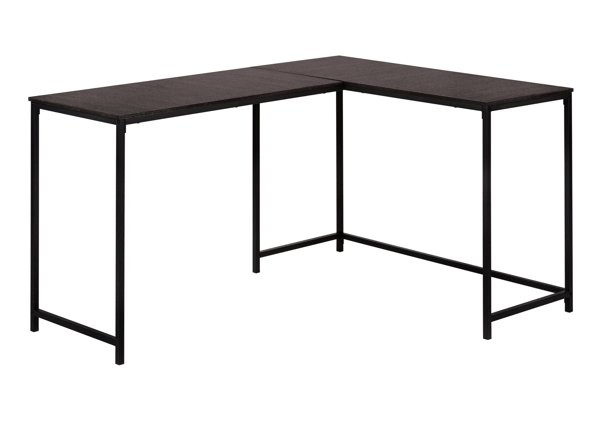 58"L Corner Computer Desk, Espresso Top, Black Metal Base-Computer Desk-DECOROLALA