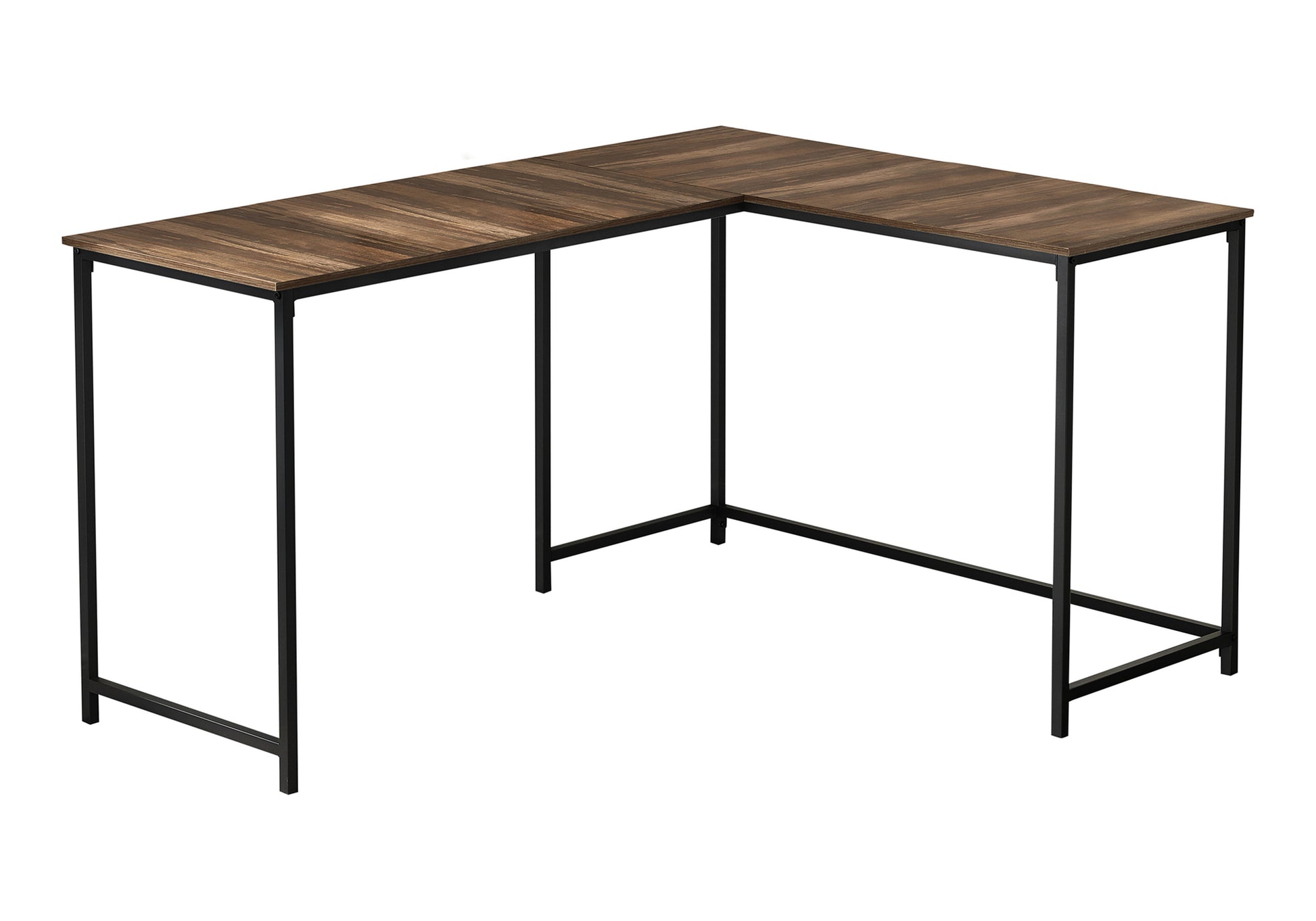 58"L Corner Computer Desk, Espresso Top, Black Metal Base-Computer Desk-DECOROLALA