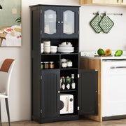58.5" Freestanding Linen Cabinet with Frost Glass Doors - Black-Floor Cabinets-DECOROLALA