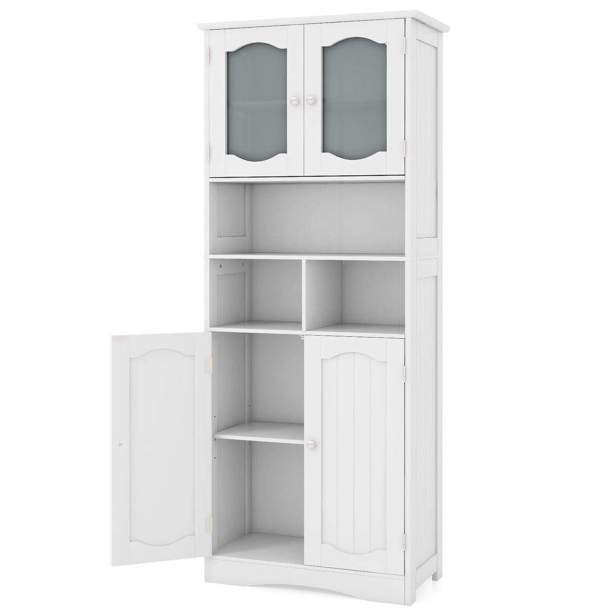 58.5" Freestanding Linen Cabinet with Frost Glass Doors - White-Floor Cabinets-DECOROLALA
