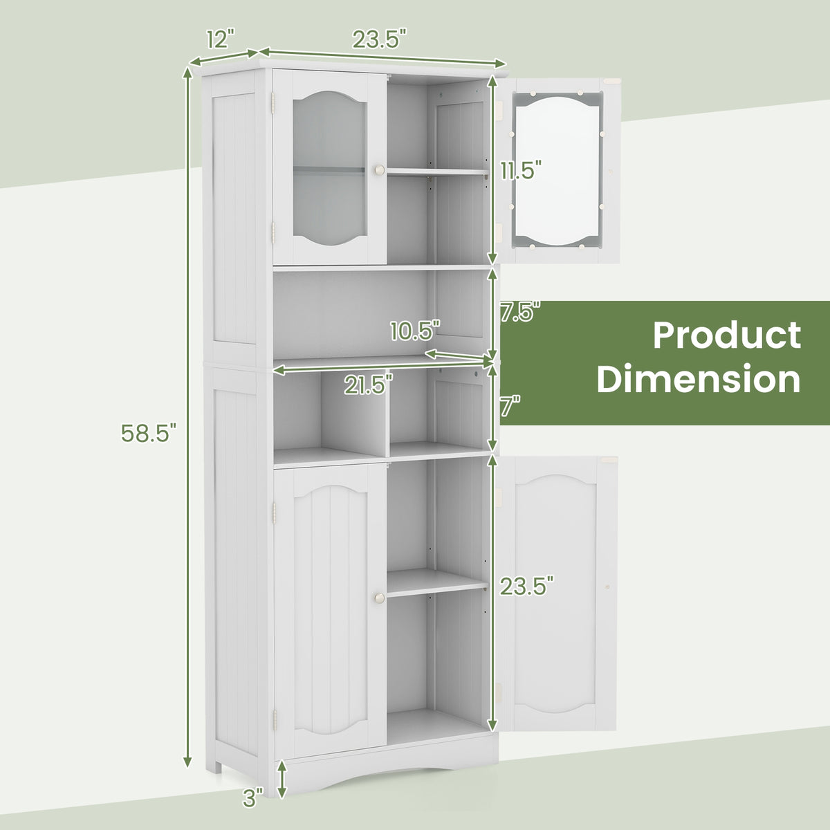 58.5" Freestanding Linen Cabinet with Frost Glass Doors - White-Floor Cabinets-DECOROLALA
