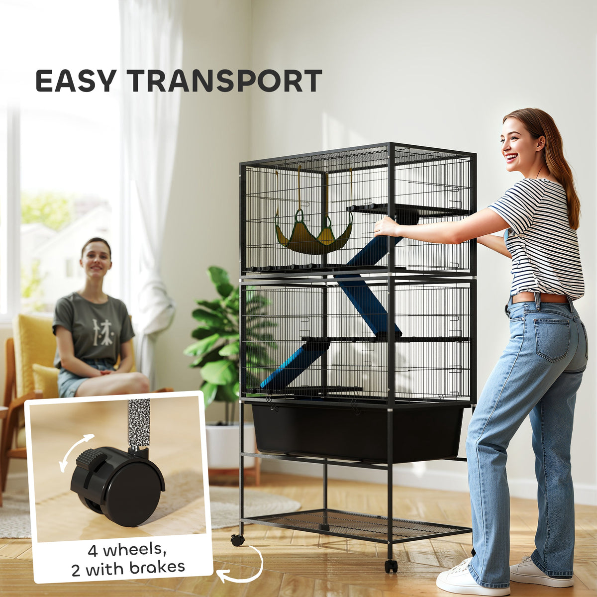 59" 5-Tier Rolling Small Animal Cage - Dark Grey 6.3" Deep Tray-Small Animals-DECOROLALA