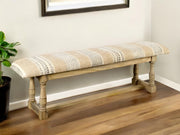 59" Beige Orange and Brown Geometric Upholstered Jute Accent Bench-Benches-DECOROLALA