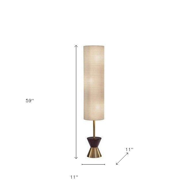 59" Brass Column With Beige Fabric Shade-Floor Lamps-DECOROLALA