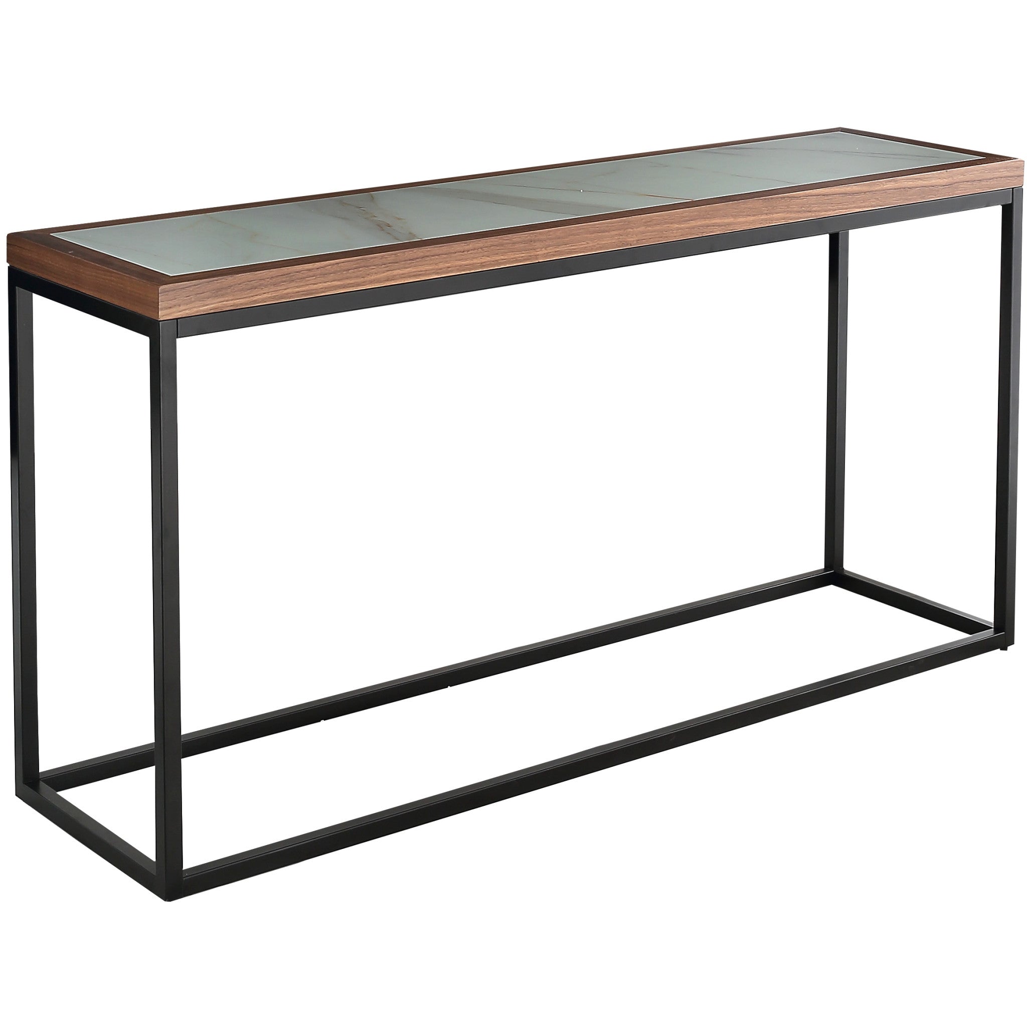 59" Brown White and Black Genuine Marble Frame Console Table-Console Tables-DECOROLALA