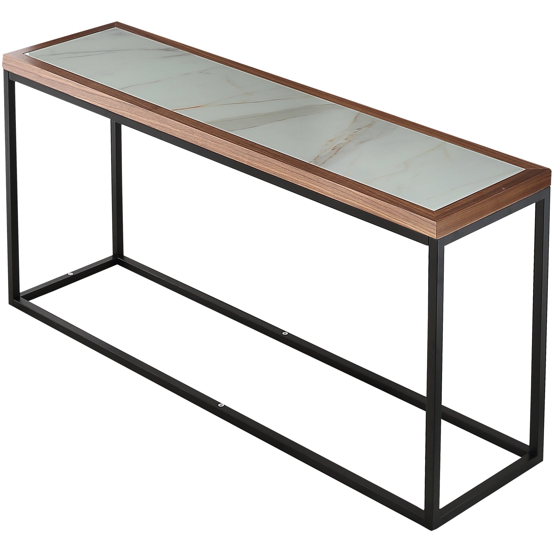 59" Brown White and Black Genuine Marble Frame Console Table-Console Tables-DECOROLALA