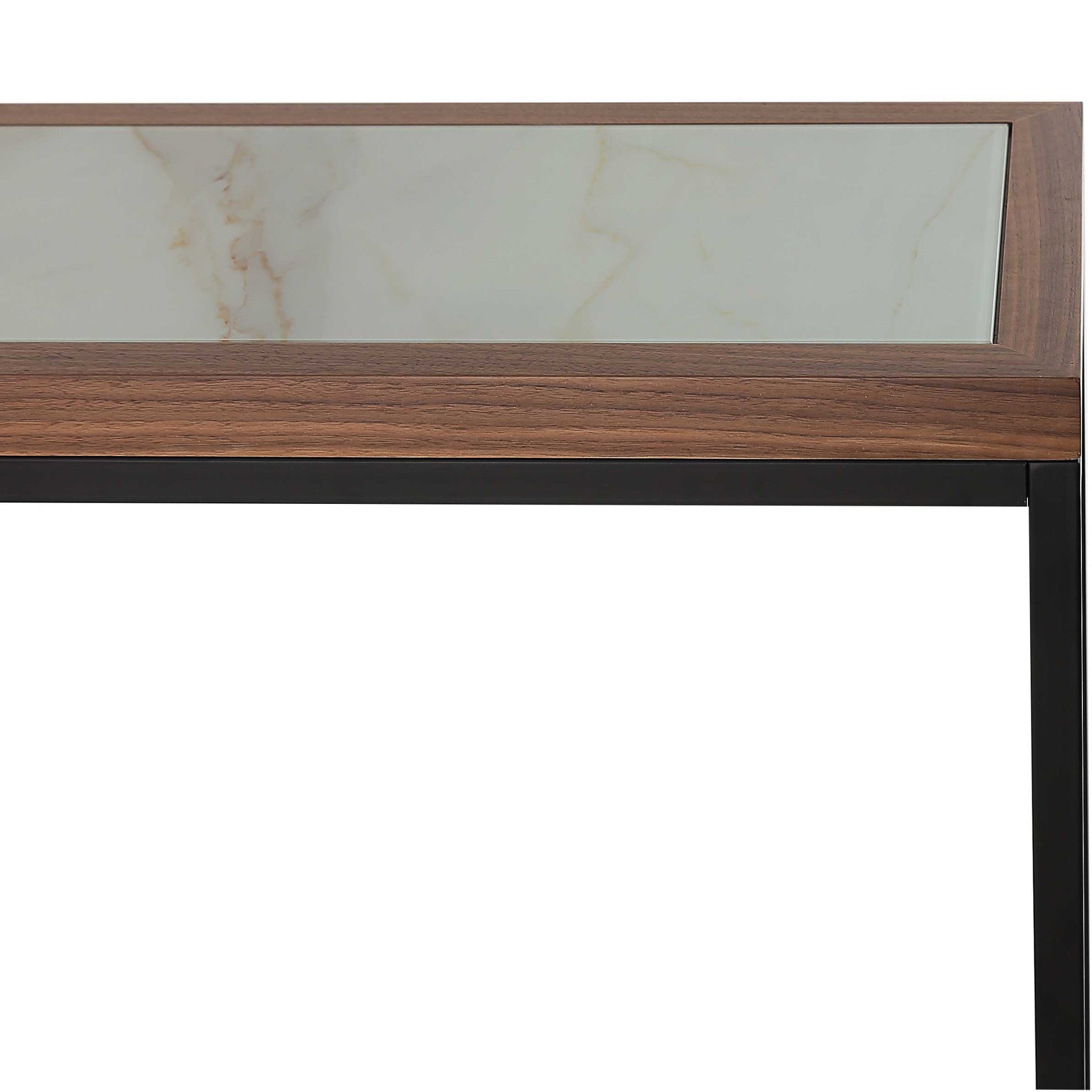 59" Brown White and Black Genuine Marble Frame Console Table-Console Tables-DECOROLALA