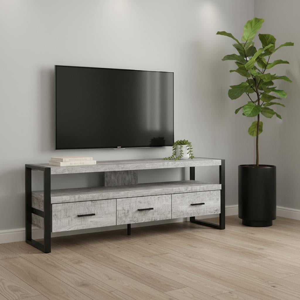 59" Brown and Black Cabinet Enclosed Storage TV Stand-TV Stands-DECOROLALA